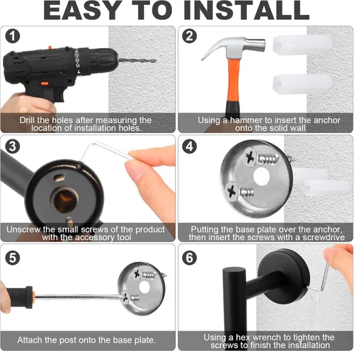Miniatura 4 de Blulu Juego de 28 piezas de accesorios de baño de acero inoxidable, incluye barra de toalla de baño de 16 pulgadas, anillos de toalla, ganchos