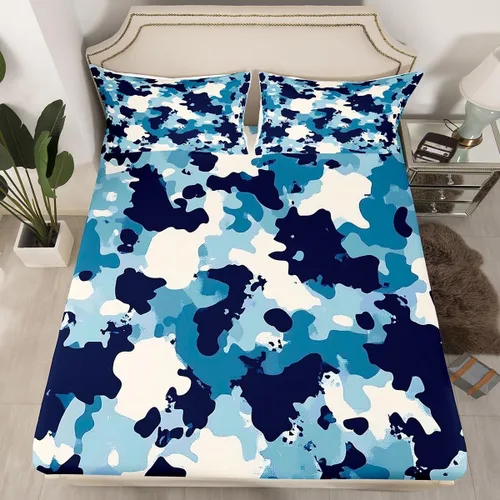 Miniatura 29 de Sábanas de camuflaje para niños, sábanas bajeras de camuflaje verde militar, juego de ropa de cama de camuflaje militar para niños, adolescentes