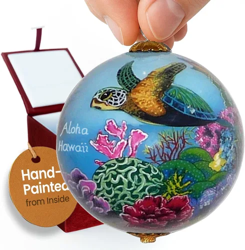 Miniatura 17 de Adorno coleccionable de tortugas marinas hawaianas coleccionables, pintado a mano desde el interior del cristal TA/H 2-Multicolor