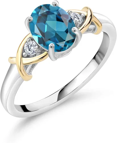 Miniatura 92 de Anillo de compromiso de oro amarillo de 10 quilates y plata 925 con piedra natal y diamantes cultivados en laboratorio para mujer, ovalado de 0.315