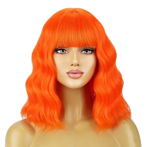 Miniatura 9 de BERON 14 Inches Ash Blonde Wig with Bangs Short Curly Wig Short Ash Blonde Bob Synthetic Wigs for Women Daily Halloween Party or Cosplay Hairnet