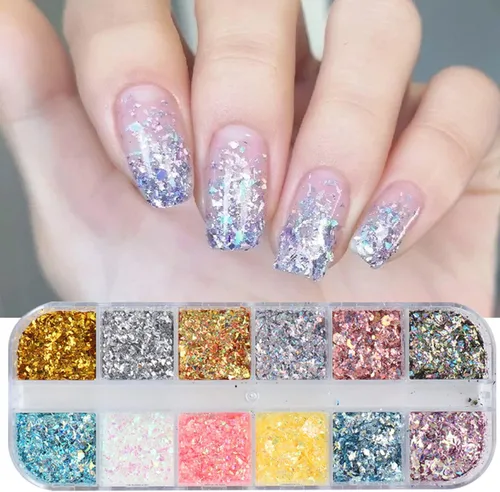 Miniatura 8 de Lentejas de purpurina camaleón para uñas, lentejuelas de arte de uñas holográficas 3D con gradiente láser, polvo de purpurina brillante en gel UV