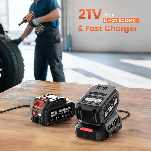 Miniatura 4 de Llave de impacto inalámbrica 1500N.m – Pistola de impacto de 1/2 pulgada sin escobillas de 20 V máximo con 2 baterías de 4.0 Ah y cargador rápido