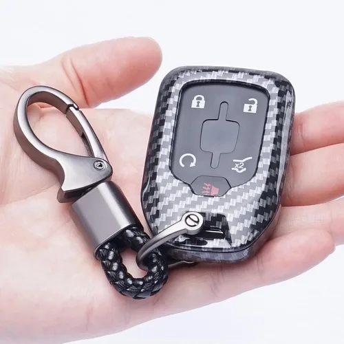 Miniatura 6 de Funda para llavero GMC, funda con patrón de fibra de carbono para llaves 2017-2022 2023 2024 Suburban Tahoe Silverado 1500 GMC Yukon XL Acadia