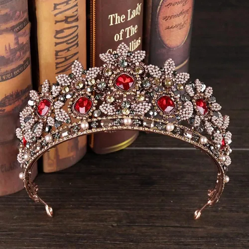 Miniatura 6 de hair jewelry crown tiaras for women Wedding Tiaras and Crowns Red Rhinestone Bridal Hair Jewelry Retro Crystal Women Headpiece Baroque Headdband