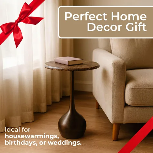 Miniatura 7 de Mesa auxiliar de mármol para decoración del hogar, soporte de mesa pequeño decorativo para mesita de noche de dormitorio, mesita de noche