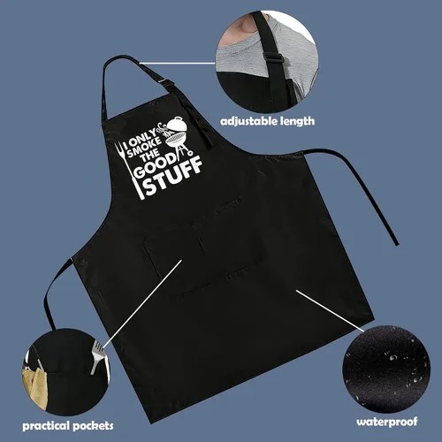 Miniatura 3 de Delantal divertido para hombres – I Only Smoke The Good Stuff – Delantal de cocina humorístico con 2 bolsillos y correa ajustable para el cuello