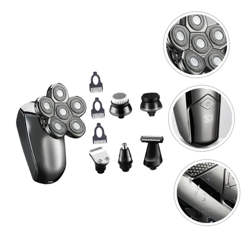 Miniatura 9 de Beaupretty Afeitadora eléctrica recargable para hombre, 6 cabezales para recortadora de pelo, afeitadora de barba