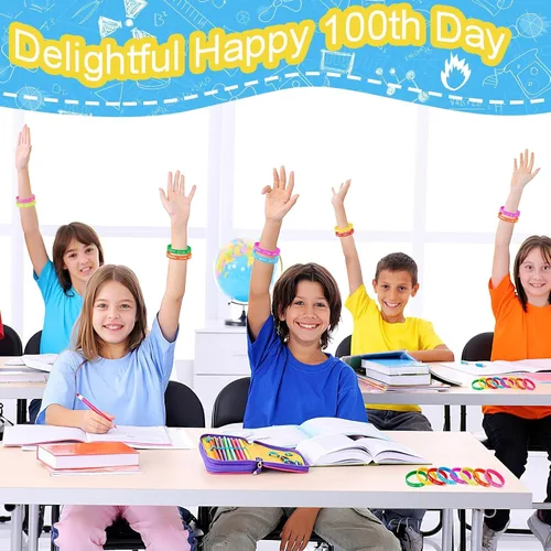 Miniatura 7 de JUNEBRUSHS 64 piezas de pulseras de silicona para fiesta del 100º día de escuela