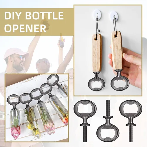 Miniatura 6 de Kit de abridor de botellas de metal, 10 piezas de insertos de acero inoxidable, accesorios para abridor de cerveza DIY, insertos negros planos