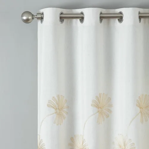 Miniatura 30 de VOGOL - Cortinas con ojales bordadas con patrón floral elegante de lino sintético, 2 paneles, 60% opacas con aislamiento térmico, cortinas pesadas