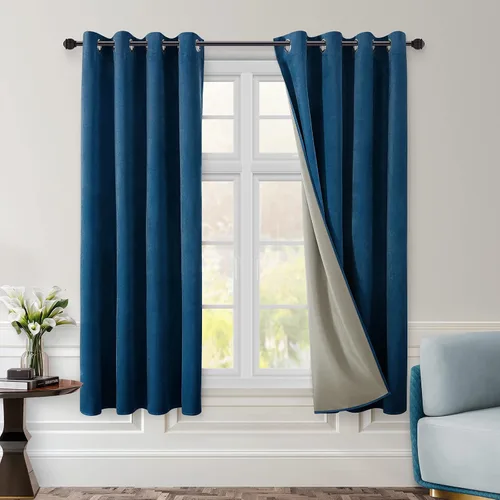 HOMEIDEAS Cortinas de terciopelo opacas de color azul marino, 52 x 96 pulgadas, para oscurecer la habitación, con aislamiento térmico y ojales,