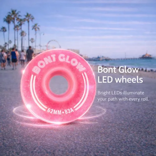 Miniatura 6 de Bont Ruedas de patinaje LED para exteriores con luz LED, 2.46 x 1.49 pulgadas, 83 A, paquete de 4, para patinaje urbano y recreativo (rosa cerezo)