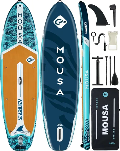 MOUSA 10‘8/11'×35" Extra Wide Inflatable Stand Up Paddle Board, Stable Paddleboard SUP for 2 People/Family, Anti-Slip Full EVA Deck, 3 Handles, 100L