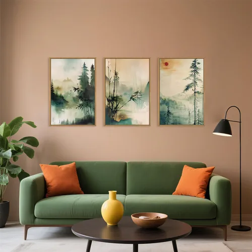 Miniatura 69 de Celestdeco Juego de arte de pared en lienzo abstracto y neutro grande con marco naranja, moderno y minimalista para pared, diseño geométrico bohemio