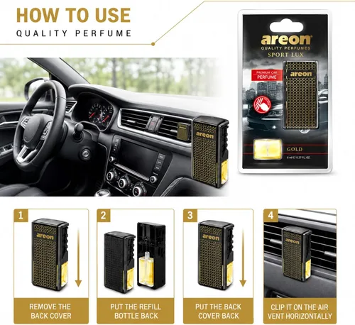 Miniatura 5 de Areon Perfume para automóvil, con gancho para ventilación. Fragancia clásica. Disfrute del interior de su automóvil ..., 1, Dorado