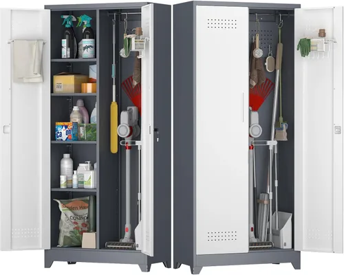 Miniatura 19 de Armario de Almacenamiento de Metal para Garaje, Armario con Cerradura Montado en la Pared, Gabinete Flotante de 12.8 pulgadas de Alto para Almacén