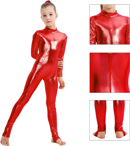 Miniatura 4 de YgneeDom Body de una pieza de elastano de manga larga metálico brillante para niñas, Metálico