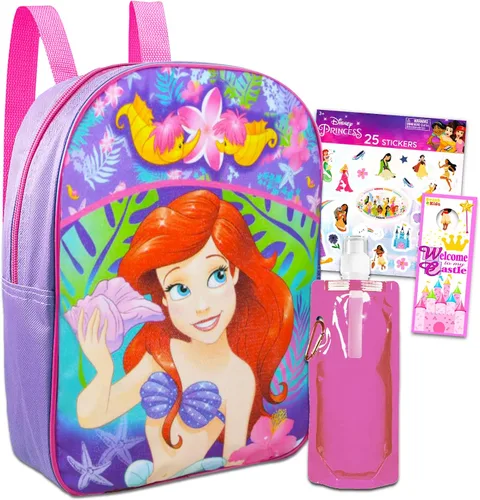 The Little Mermaid - Juego de mini mochila para niños, paquete de mochila Ariel de 11 pulgadas con calcomanías, bolsa de agua, más Disney The