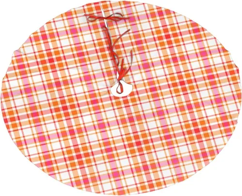 Falda de árbol de Navidad de 30 pulgadas, color naranja y rosa intenso a cuadros, base para Navidad, vacaciones, decoración del hogar, decoración de