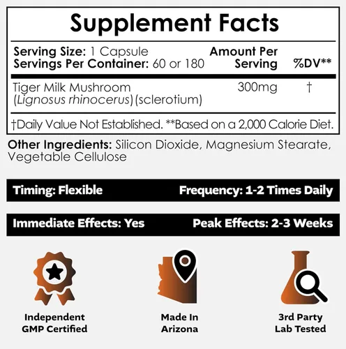 Miniatura 2 de Nootropics Depot Cápsulas de hongos con leche de tigre 300 mg 60 unidades Lignosus rhinocerus esclerotium Cognición, histamina y apoyo