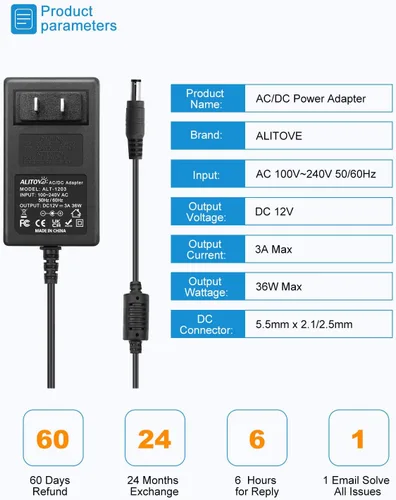 Miniatura 2 de ALITOVE Fuente de alimentación de 12 V CC 12 voltios 3A 36 W adaptador de corriente 100 ~ 240 V CA a CC 12 V convertidor 3Amp 2.5A 2A AC/DC
