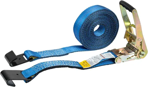 Miniatura 40 de Mytee Products Correas de amarre de trinquete con ganchos planos, 2 pulgadas x 20 pies amarillos 10,000 libras de resistencia a la rotura