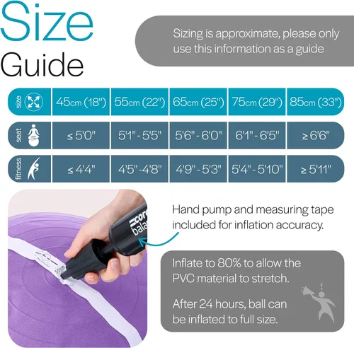Miniatura 5 de Core Balance Pelota de ejercicio para entrenamientos, resistente a estallidos y antideslizantes, pelota de yoga suiza para embarazo, estabilidad
