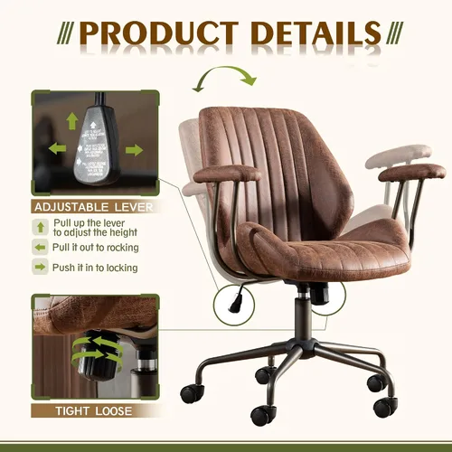 Miniatura 5 de CAODOC Silla de Oficina con Respaldo Alto, Silla de Oficina Giratoria Moderna, Silla de Juego de Tela de Gamuza Marrón, Silla de Oficina