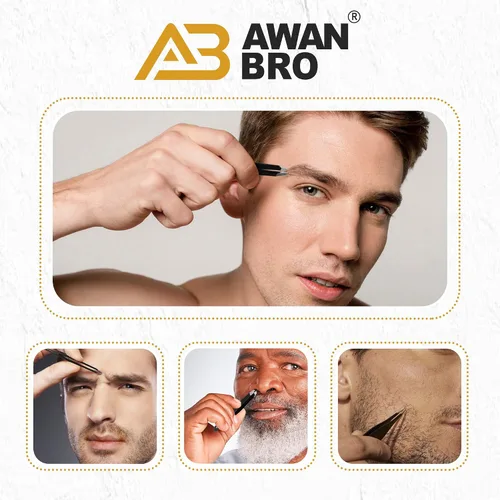 Miniatura 5 de Juego de pinzas para cejas de alta calidad, 4 piezas de acero inoxidable, pinzas negras para cabello facial, pinzas para hombres y mujeres