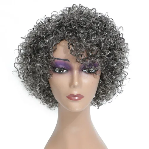 Miniatura 11 de Pelucas de cabello humano rizado brasileño de 10 pulgadas para mujeres negras, peluca corta sin pegamento con color natural, 100% cabello humano