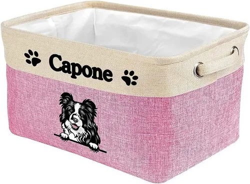 Miniatura 8 de Cesta de almacenamiento plegable personalizada con lindo borde de perro, plegable y resistente de tela resistente para juguetes de mascotas, cubo