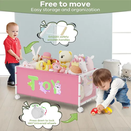Miniatura 4 de Caja de juguetes extra grande de 120 litros con ruedas y asa, 33.1 x 16.5 x 14.6 pulgadas, cofre grande de juguetes para niños y niñas, organizador