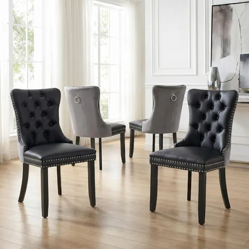 Miniatura 61 de Velvet Dining Chairs Set of 2, Tufted High Chairs with Nailhead Trim, Pull Ring, Black Solid Wood Legs, Elegant Upholstered Accent Chairs for Dining