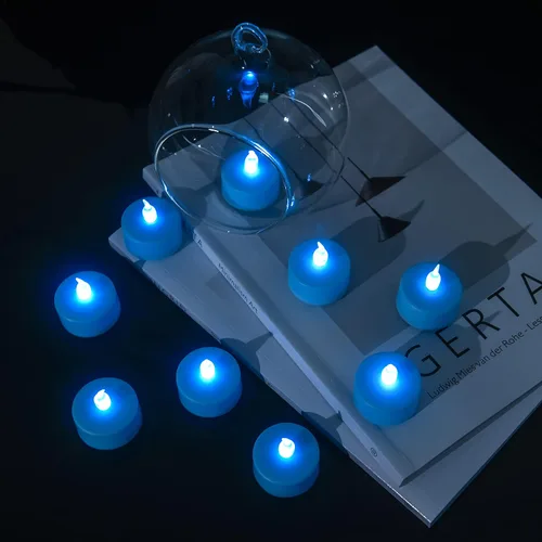 Miniatura 5 de Velas de té sin llama, funcionan con pilas, paquete de 50 velas votivas LED parpadeantes de larga duración, 200 horas, realistas y brillantes