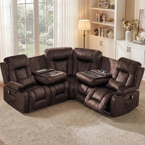 Miniatura 11 de TUNYI Sofá Reclinable Eléctrico Loveseat con Masaje y Calor, Asientos de Cine en Casa con Consola, Sofá Reclinable RV Loveseat con USB/Toma
