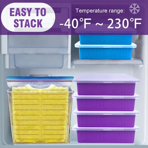 Miniatura 5 de Molde de silicona para mantequilla con tapa y espátula (púrpura), bandeja antiadherente Walfos se adapta al tamaño estándar de barra de mantequilla