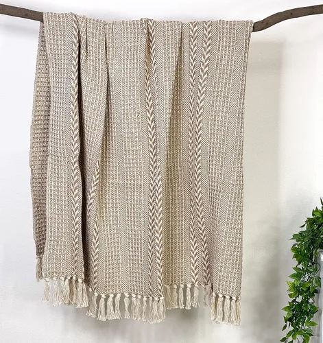Miniatura 5 de Chardin home - Manta beige trenzada con tejido de punto gofre, 50x60 pulgadas, de algodón reciclado; grande, portátil, transpirable, amigable