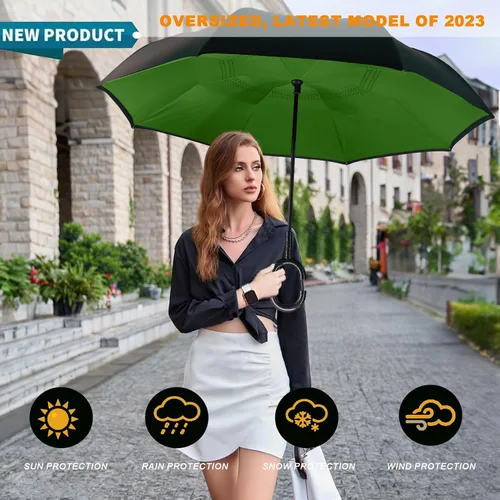 Miniatura 32 de MRTLLOA - Paraguas invertido de gran tamaño de 40/49/56 pulgadas - Sombrilla doble capa resistente al viento, con mango en forma de C y tamaño golf