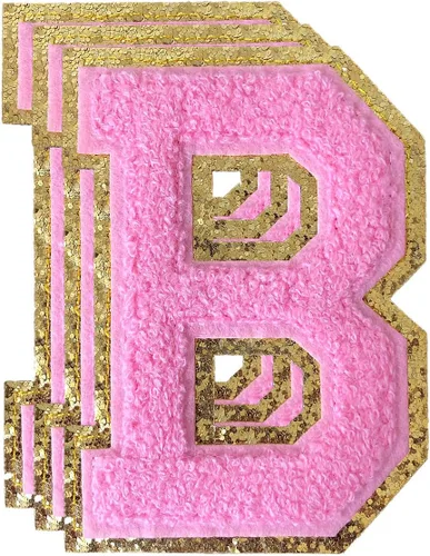 Miniatura 25 de 3 parches de números de chenilla negra, tamaño grande de 4-1/2" parches de números para planchar, parches universitarios para ropa, 8" Borde oro rosa