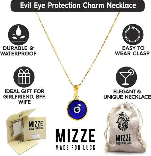 Miniatura 8 de Collar de cadena de oro de 14 quilates de 20 pulgadas de largo con dije de protección contra el mal de ojo de vidrio azul de 0.394in para mujer