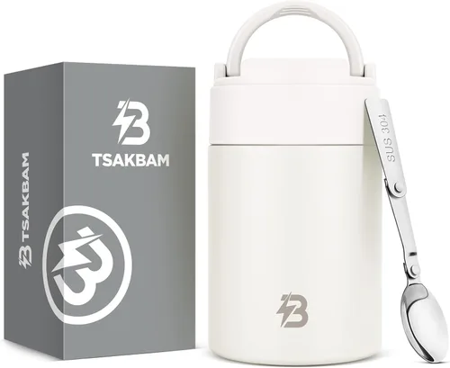 Miniatura 9 de Termo para alimentos calientes, recipiente de alimentos aislado de boca ancha de 17 onzas con cuchara y asa, lonchera caliente de acero inoxidable