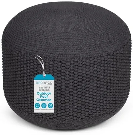 BIRDROCK HOME Puf otomano para exteriores | Taburete impermeable tejido a mano con relleno de bolsa de cuentas | Reposapiés bohemio para patio, sala