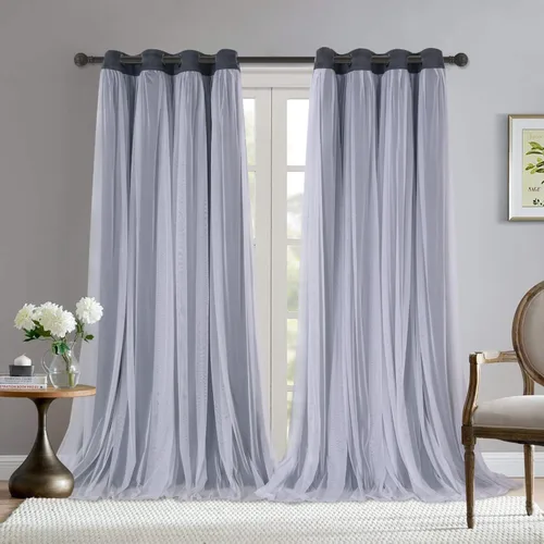 Miniatura 38 de BONZER Cortinas opacas con superposición transparente, mezcla y combina paneles de ventana de doble capa con aislamiento térmico para sala de estar