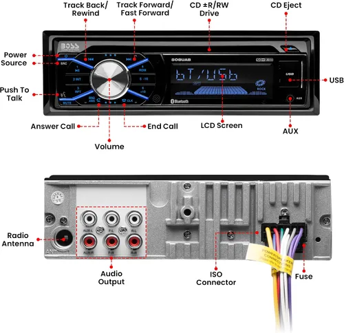 Miniatura 5 de BOSS Audio Systems 508UAB Estéreo para Auto - Single DIN, Bluetooth, Reproductor de CD, Receptor de Radio AM/FM, Entrada Auxiliar, USB, Micrófono