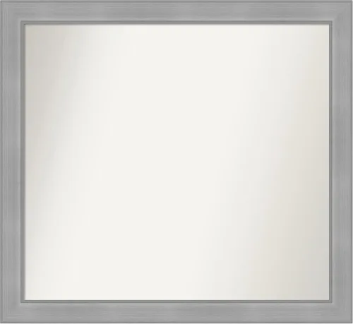 Miniatura 275 de Amanti Art Espejo de baño plateado para sobre el fregadero, 24 x 24 pulgadas, espejo cuadrado de peltre forjado a medida, marco de madera casual