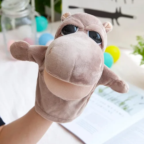 Miniatura 2 de Marionetas de mano hipopótamo de peluche, juguetes de animales para imaginativo, juego de simulación, narración de cuentos, boca abierta, marioneta