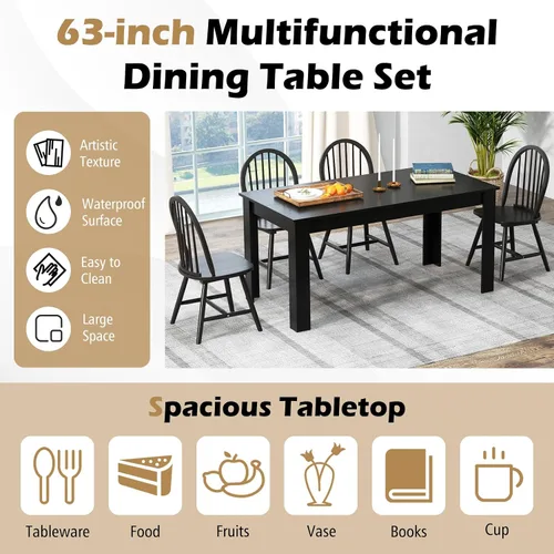 Miniatura 3 de Giantex Juego de mesa de comedor para 4, mesa de comedor rectangular de madera y 4 sillas de comedor Windsor, juego de comedor moderno de 5 piezas