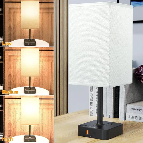 Miniatura 3 de Lámpara de mesa regulable cozoo USB para mesita de noche y escritorio con 2 puertos de carga USB (A+C) y 2 tomas de corriente, lámpara de mesita