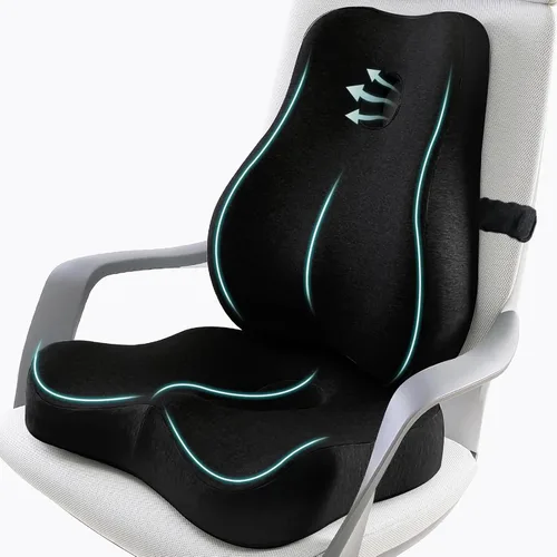 Miniatura 8 de Juego de cojín de asiento y almohada de apoyo lumbar para silla de oficina, almohada ergonómica para aliviar el dolor de ciática, almohada de apoyo